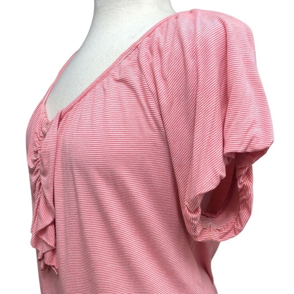 Lane Bryant Striped Popover with Ruffle and Faux Buttons. - Picture 4 of 8